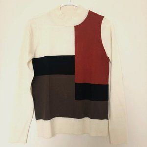 Color Block Mock Neck  Sweater, Size S